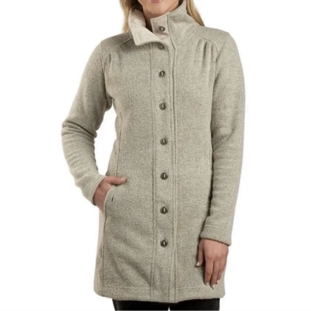KUHL Savina Alfpaca Fleece Sweater Jacket Women’s Small Beige Button Coat Hiking